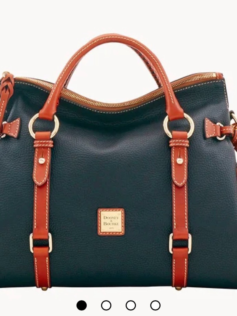 Dooney & Bourke Black Pebbled Leather Satchel with Brown Trim and Gold Hardware - Picture 15 of 16